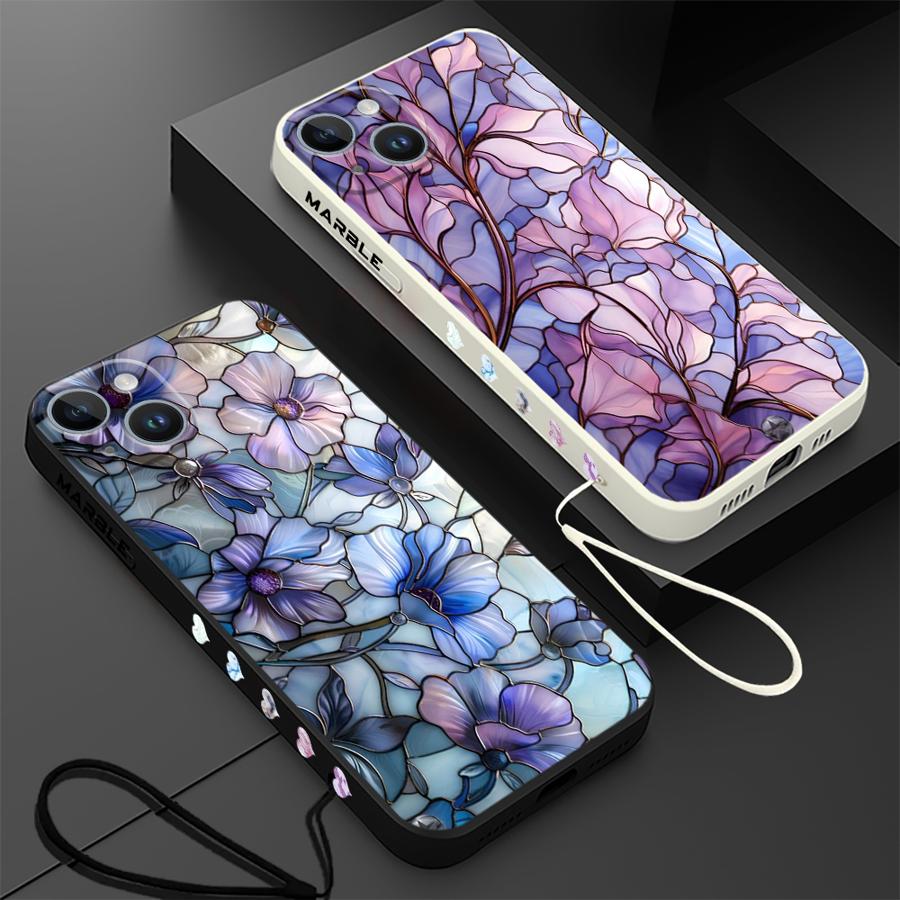 Lanyard Anime Logo - Bloem Marmeren Telefoon Case voor iPhone